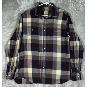 Howe Shirt men L Flannel Plaid Long Sleeve Button Up Pearl Snap Western Cowboy